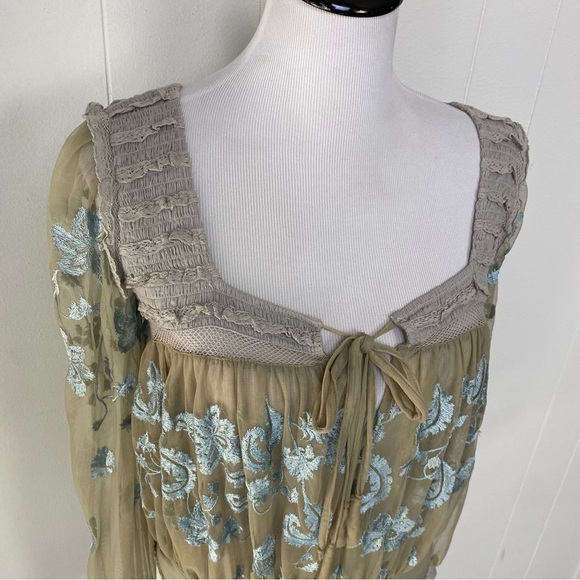 Free People Sheer Meadows Bodysuit Women’s Size XS Embroidered Blue Green NWT - Picture 4 of 15
